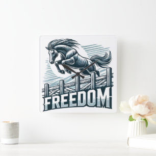 Horse Jumping Over the Freedom Wall Square Wall Clock