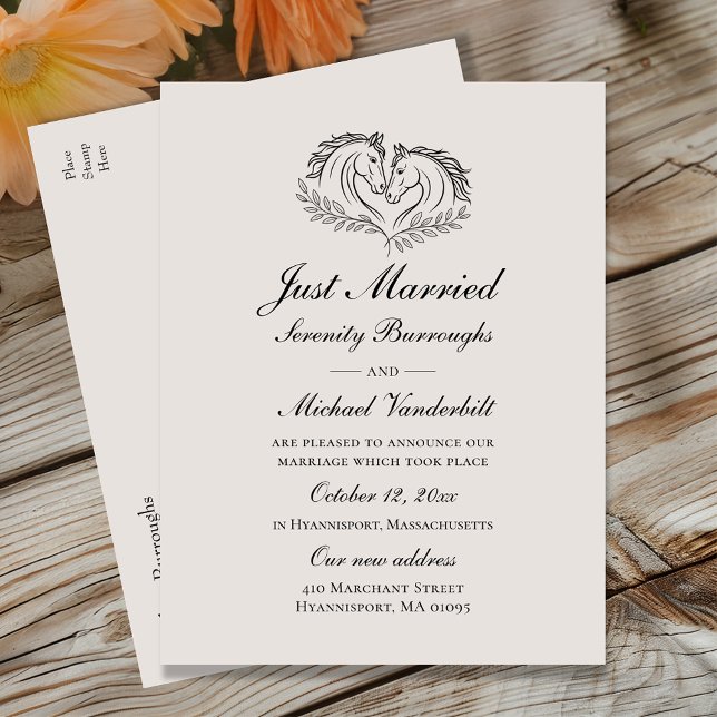 Horse Just Married Rustic Elegant Country Wedding Announcement Postcard (Creator Uploaded)