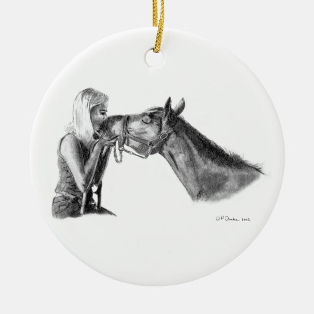Horse Kisses Ceramic Tree Decoration (Front)
