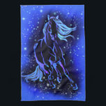 Horse Kitchen Towel Running In Blue Starry Night<br><div class="desc">Kitchen Towels with Blue Horse Running At Moonlight Starry Night Magic Animal Drawing - Choose / Add Your Unique Text / Colour - Make Your Special Gift - Resize and move or remove and add elements / image with customisation tool ! - Drawing and Design by MIGNED. You can also...</div>