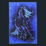Horse Kitchen Towel Running In Blue Starry Night<br><div class="desc">Kitchen Towels with Blue Horse Running At Moonlight Starry Night Magic Animal Drawing - Choose / Add Your Unique Text / Colour - Make Your Special Gift - Resize and move or remove and add elements / image with customisation tool ! - Drawing and Design by MIGNED. You can also...</div>