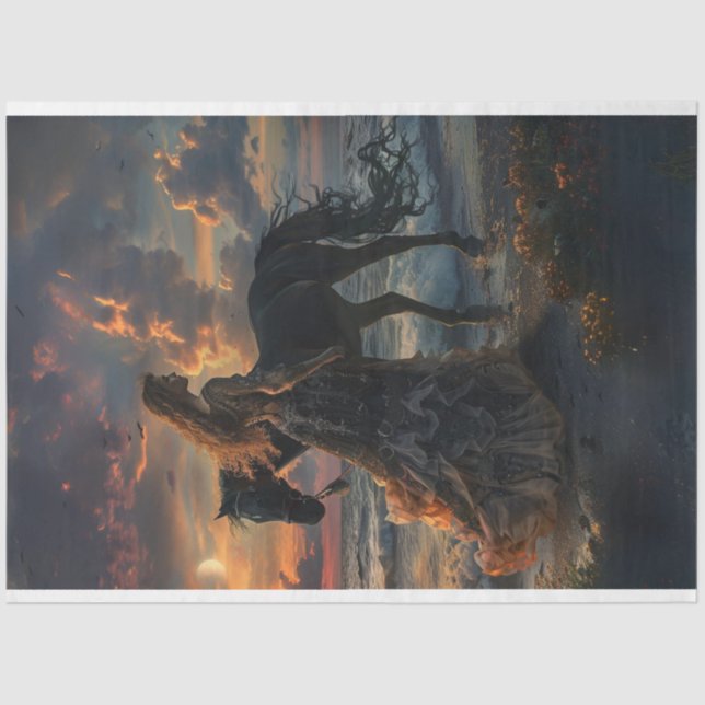 Horse & Lady Beach and Sun Set Decoupage,  Tissue Paper (Front)