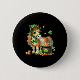 Horse Leprechaun St Patricks Day Shamrock Kids Far 6 Cm Round Badge