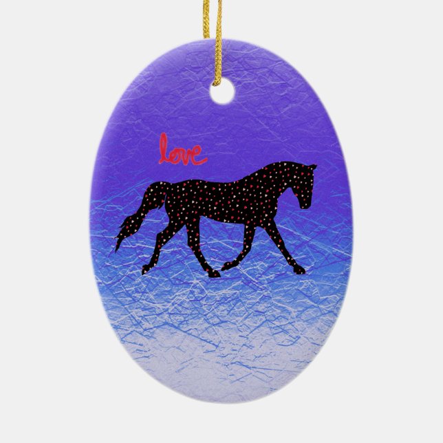 Horse, Love and Hearts Ceramic Tree Decoration (Back)