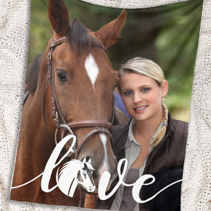 Horse LOVE Personalised Modern Equestrian Photo Fleece Blanket