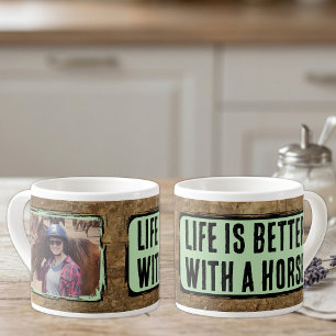 Horse lover 1 photo faux wood black green espresso cup