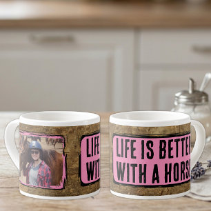Horse lover 1 photo faux wood black pink espresso cup