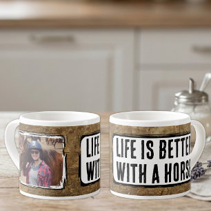 Horse lover 1 photo faux wood black white espresso cup