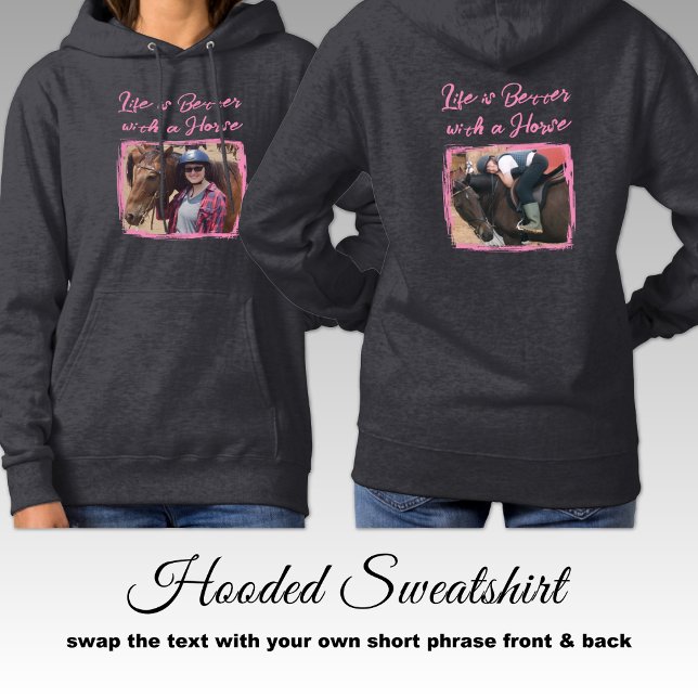Horse lover 2 photo equestrian pink grey hoodie (Creator Uploaded)