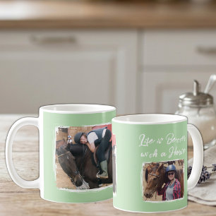 Horse lover 2 photo white green coffee mug