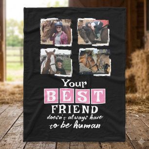 Horse lover 4 photo best friend black pink fleece blanket