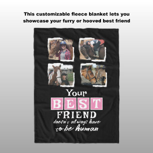 Horse lover 4 photo best friend black pink fleece blanket