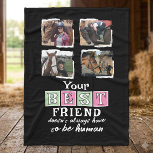 Horse lover 4 photo best friend black pink green fleece blanket