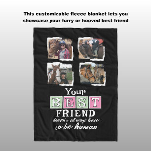 Horse lover 4 photo best friend black pink green fleece blanket