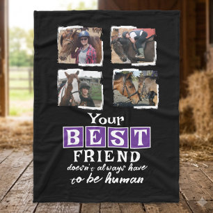 Horse lover 4 photo best friend black purple fleece blanket