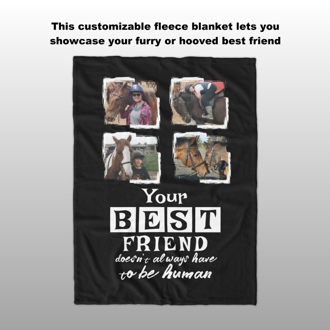 Horse lover 4 photo best friend black white fleece blanket (Creator Uploaded)