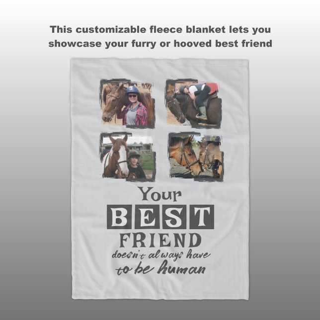 Horse lover 4 photo best friend grey fleece blanket (Creator Uploaded)