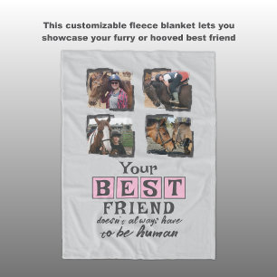 Horse lover 4 photo best friend grey pink fleece blanket