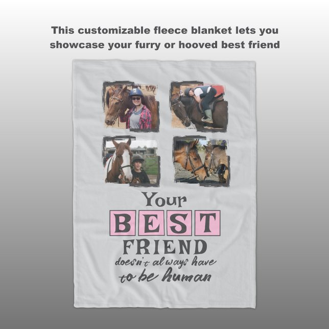 Horse lover 4 photo best friend grey pink fleece blanket (Creator Uploaded)