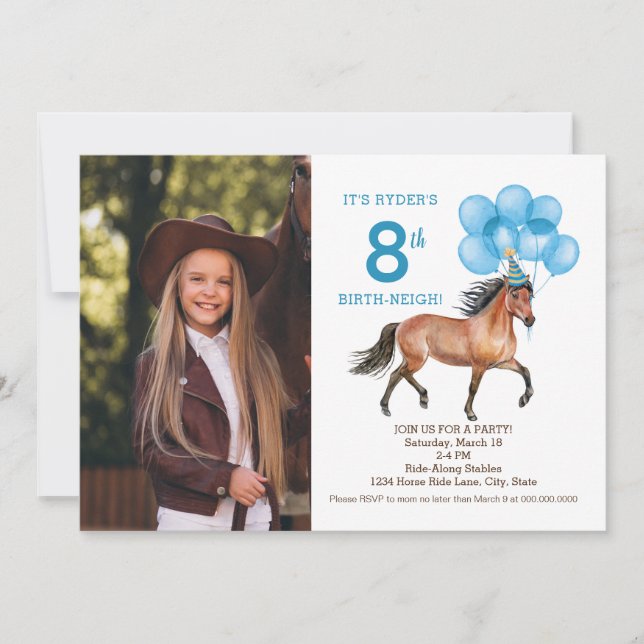 Horse Lover birthday Photo invitation (Front)