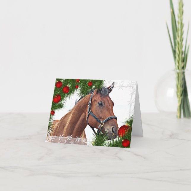 Horse Lover Equestrian Cute Pony Merry Christmas Holiday Card (Front)