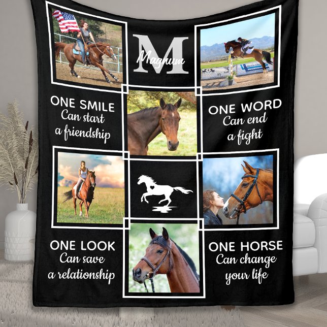 Horse Lover Equestrian Personalised Photo Collage Fleece Blanket (Creator Uploaded)