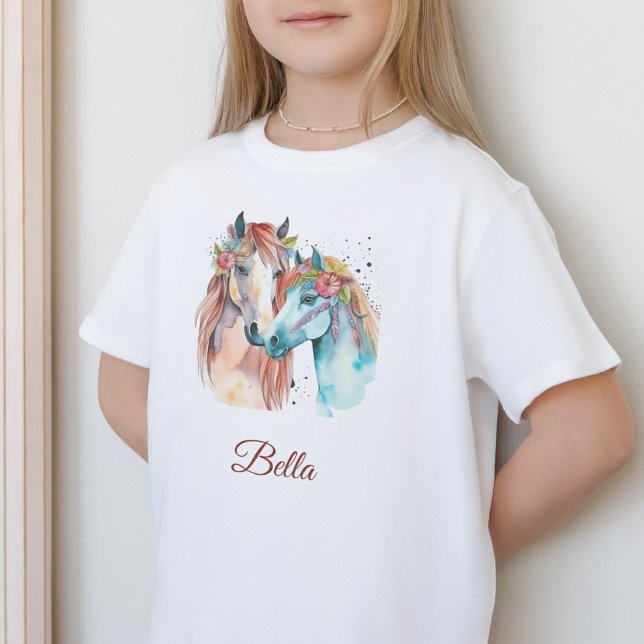Horse lover kids name watercolor rider T-Shirt (Creator Uploaded)