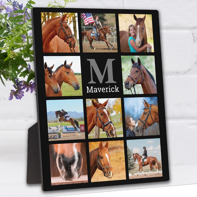 Horse Lover Personalised Monogram 11 Photo Collage Plaque (Creator Uploaded)