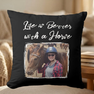 Horse lover photo black white cushion