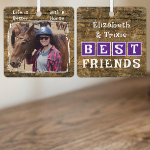 Horse lover photo names purple rustic metal tree decoration