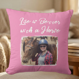 Horse lover photo pink white cushion