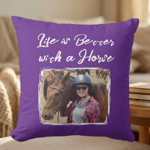 Horse lover photo purple white cushion