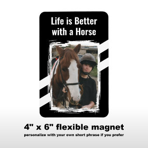 Horse lover photo white black magnet