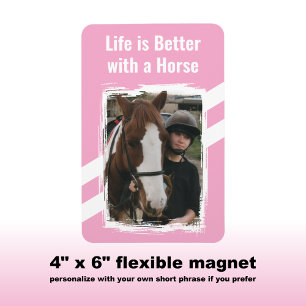 Horse lover photo white pink magnet