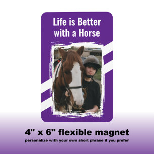 Horse lover photo white purple magnet