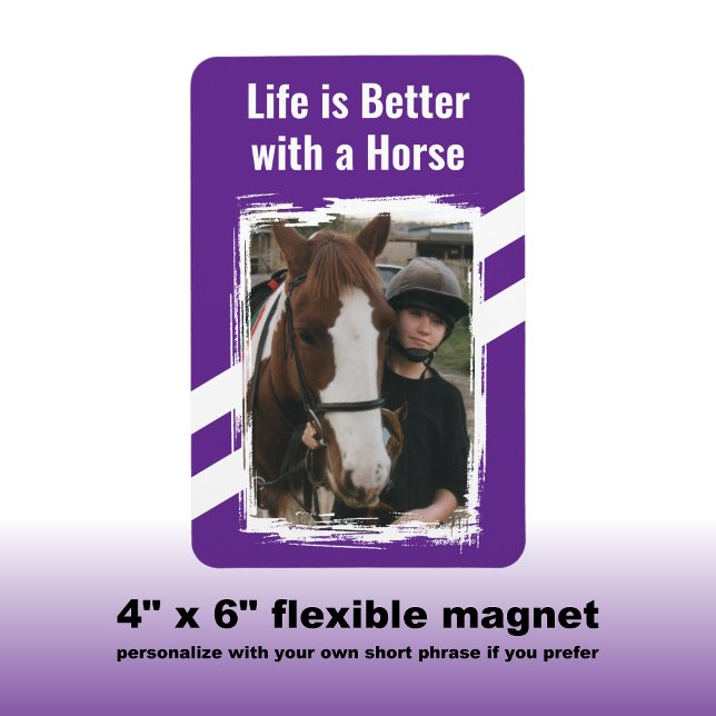 Horse lover photo white purple magnet (Creator Uploaded)
