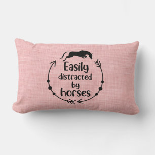 Horse Lover Pink Burlap Western Equestrian Lumbar Cushion