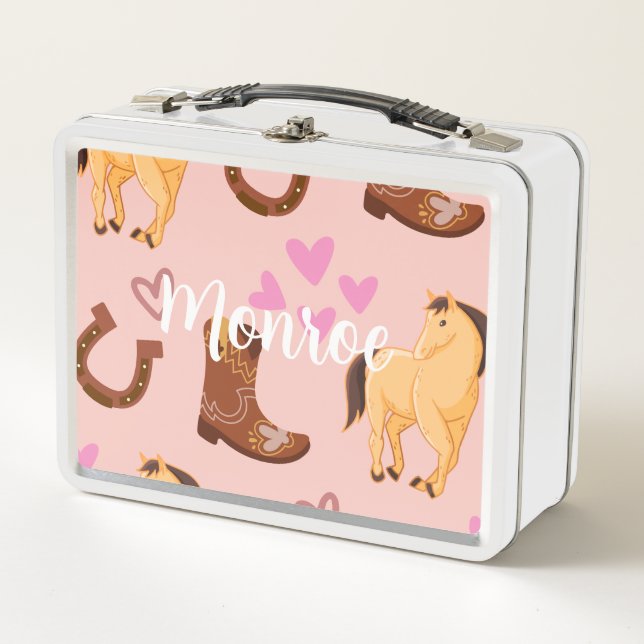 Horse Lover Pink Metal Lunch Box (Front)