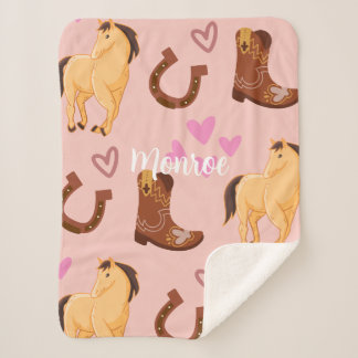 Horse Lover Pink Sherpa Blanket