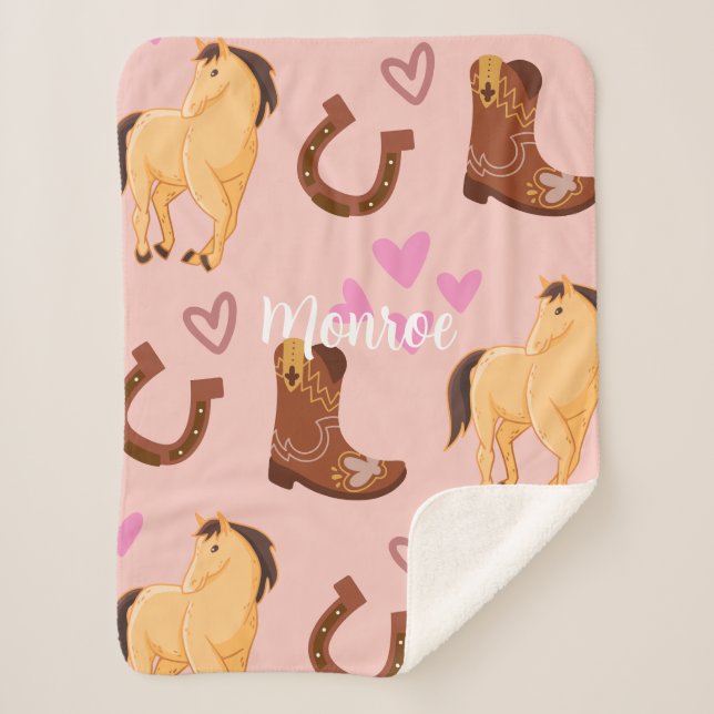 Horse Lover Pink Sherpa Blanket (Front)