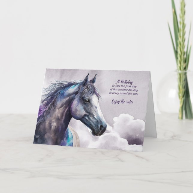 Horse Lover Purple Watercolor Journey Birthday Card (Front)