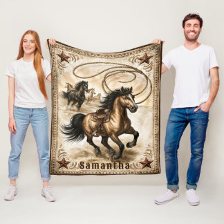 Horse Lover Rustic Western Lasso Stars Fleece Blanket