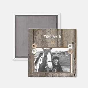 Horse lover with photo and name rustic magnet