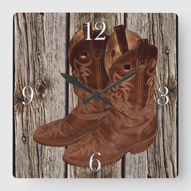 Horse-lovers Western Theme Cowboy Designer Gift Square Wall Clock (Front)