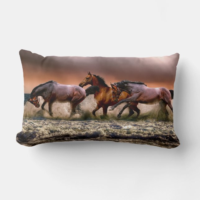 Horse Lovers Wild Horses on the Beach Lumbar Cushion (Front)