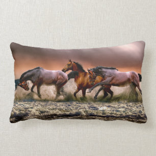 Horse Lovers Wild Horses on the Beach Lumbar Cushion