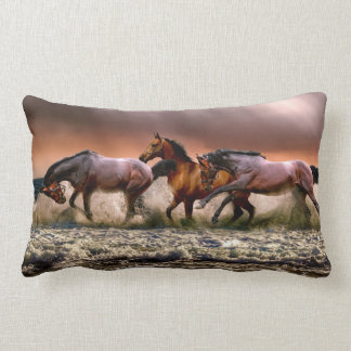 Horse Lovers Wild Horses on the Beach Lumbar Cushion