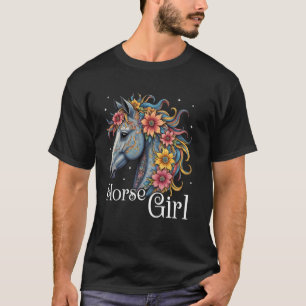Horse Lovers Women Girl Kids Floral Horse Girls T-Shirt