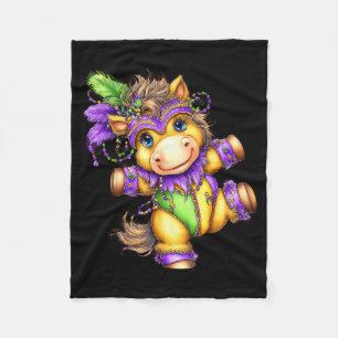 Horse Mardi Gras Nola Mask Beads Cute Kids Boys Gi Fleece Blanket