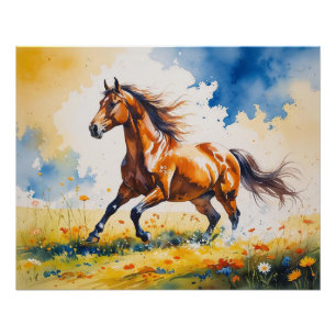 Horse Meadow Glossy Poster   Wall Art